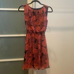 Banana Republic Black And Coral Sleeveless Dress With Tie Belt, 0P